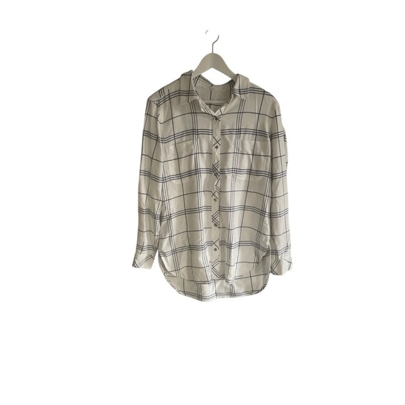 Athleta Womens Soft Button Up White Blue Plaid Shirt Size Medium - Picture 4 of 9